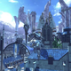 One of Star Ocean's heroes flies over rooftops in a medieval-looking city.